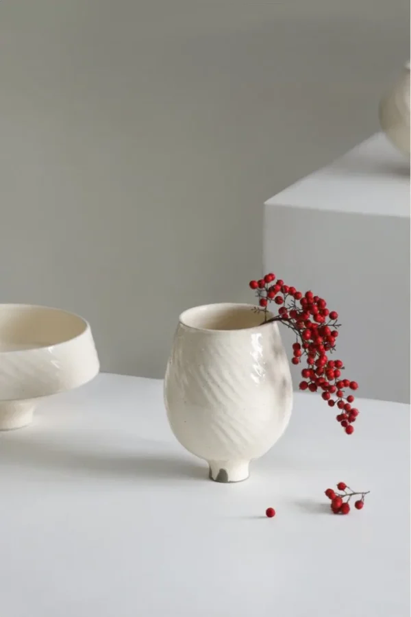 Designer Jingdezhen Slip-Glazed Ceramic Vases, Three Sizes in ivory — in a room setting