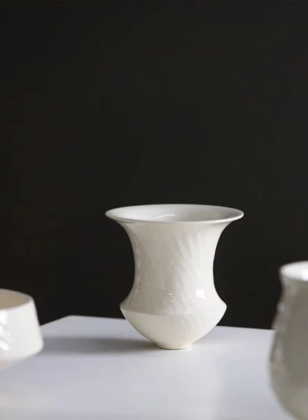 Designer Jingdezhen Slip-Glazed Ceramic Vases, Three Sizes in ivory — in a room setting