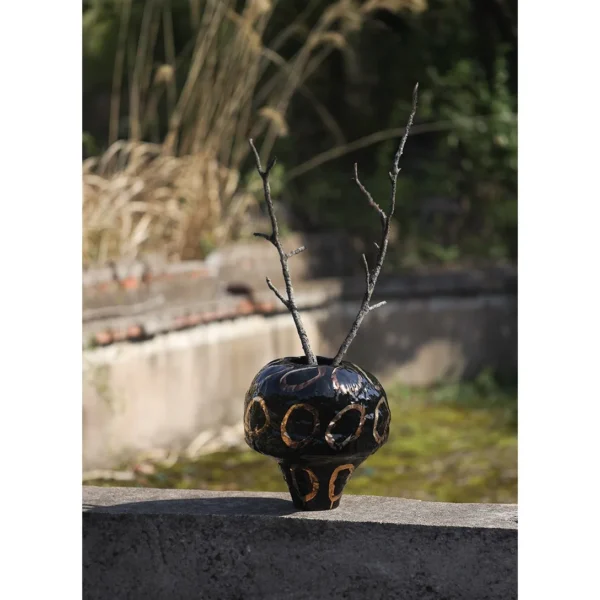 Designer Jingdezhen Glossy Blue Twisted Rib Jar Vase, Large in blue — in a room setting