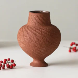 Jingdezhen Combed Red Stoneware Vase, Three Sizes in rust — front view