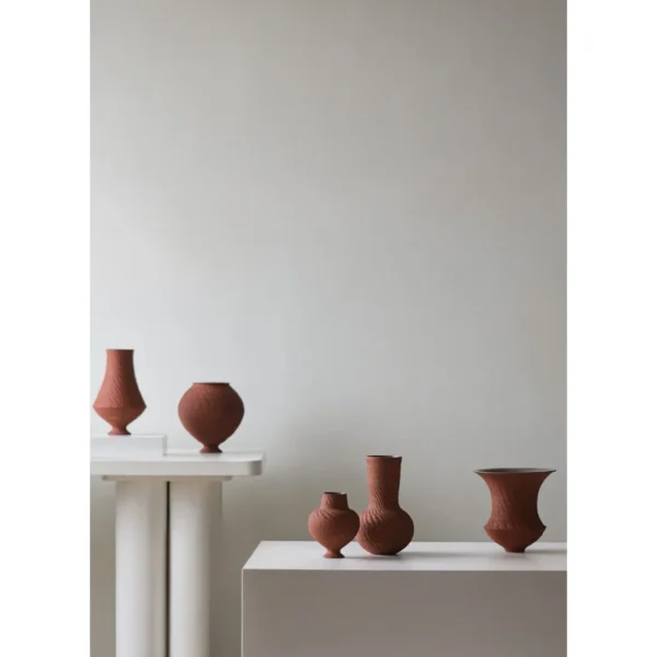 Jingdezhen Combed Red Stoneware Vase, Three Sizes in rust — in a room setting