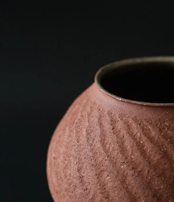 Jingdezhen Combed Red Stoneware Vase, Three Sizes in rust — in a room setting