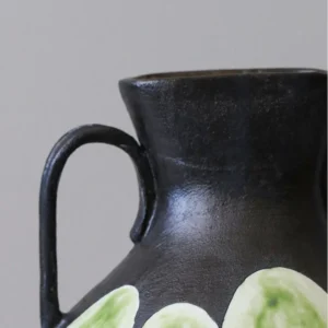 Artist-Made Twin-Ear Vase with Hand-Painted Scallop Band in black — in a room setting