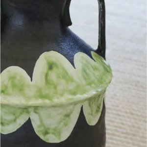 Artist-Made Twin-Ear Vase with Hand-Painted Scallop Band in black — in a room setting