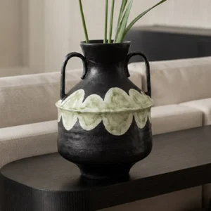 Artist-Made Twin-Handle Black Amphora in black — front view
