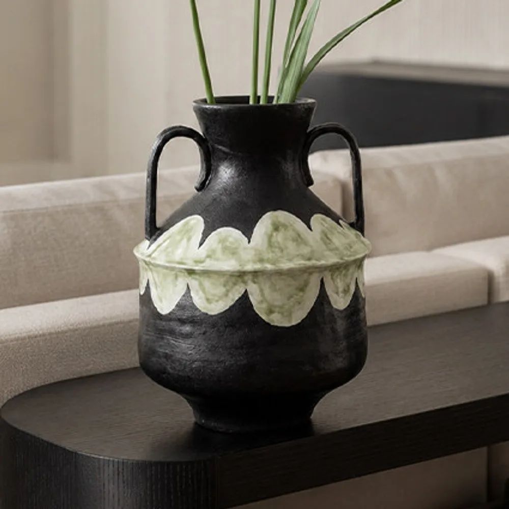 Artist-Made Twin-Handle Black Amphora in black — front view