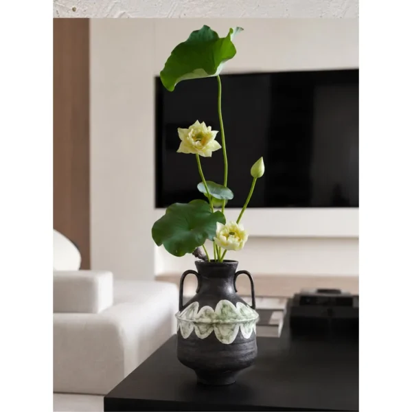 Artist-Made Twin-Handle Black Amphora in black — in a room setting