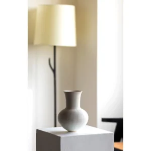 Artist-Made Mist Blue Flow Glaze Long-Neck Vase in ivory — in a room setting