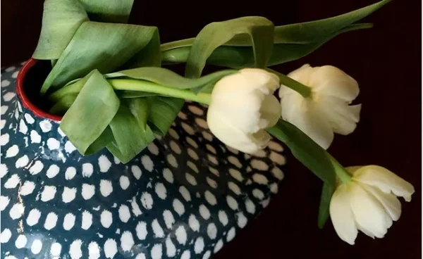 Artist-Made Hand-Painted Grid Diamond Vase, Living Room in black — in a room setting