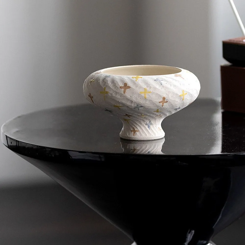 Artist-Made Hand-Painted Star Field Footed Bowl Vase in ivory — front view