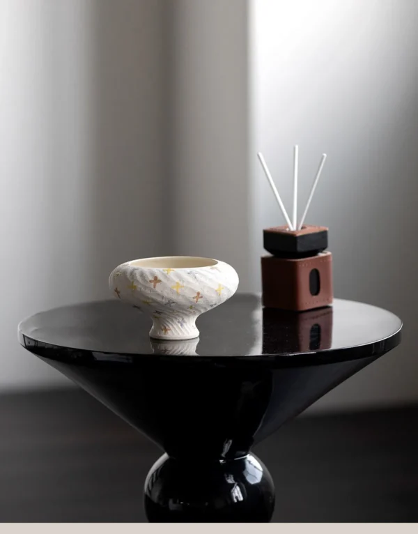 Artist-Made Hand-Painted Star Field Footed Bowl Vase in ivory — in a room setting