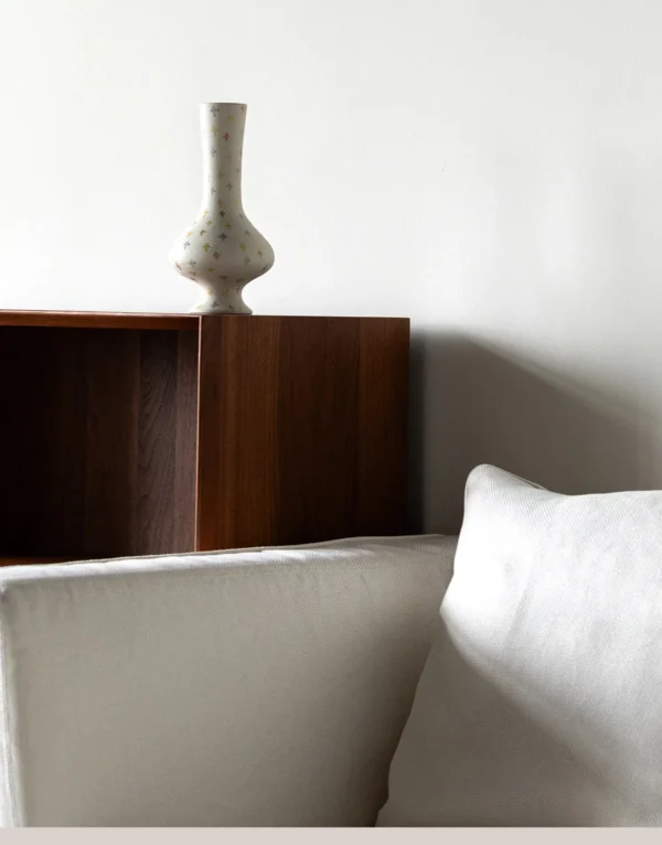 Artist-Made Hand-Painted Cross Pattern Long-Neck Vase in ivory — in a room setting