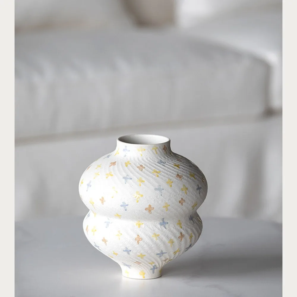 Artist-Made Hand-Painted Double Gourd Vase in ivory — front view