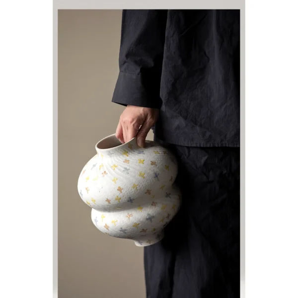 Artist-Made Hand-Painted Double Gourd Vase in ivory — in a room setting