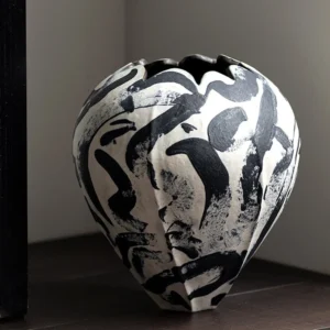Artist-Made Hand-Painted Ink Wash Bud Vase in ivory — front view