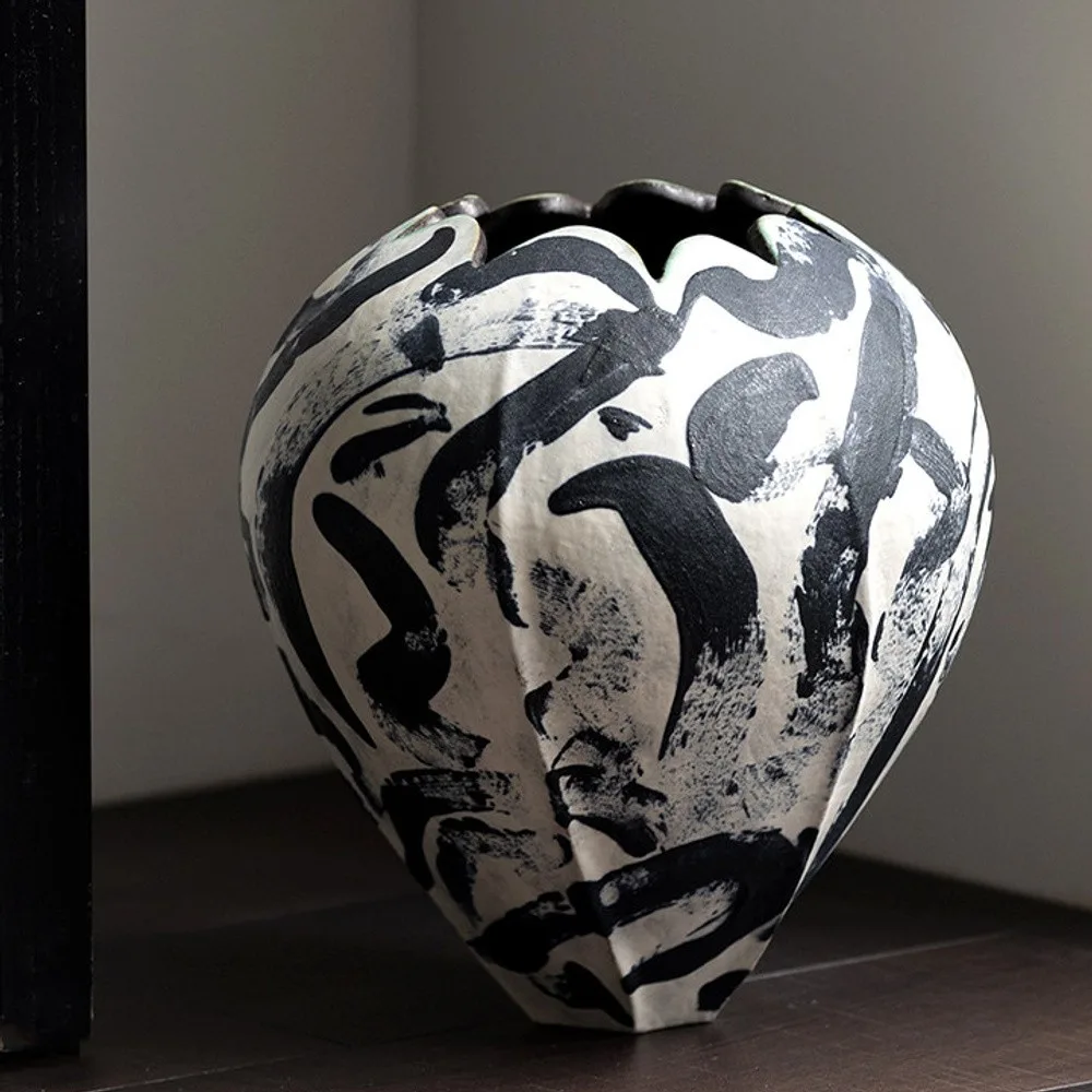 Artist-Made Hand-Painted Ink Wash Bud Vase in ivory — front view