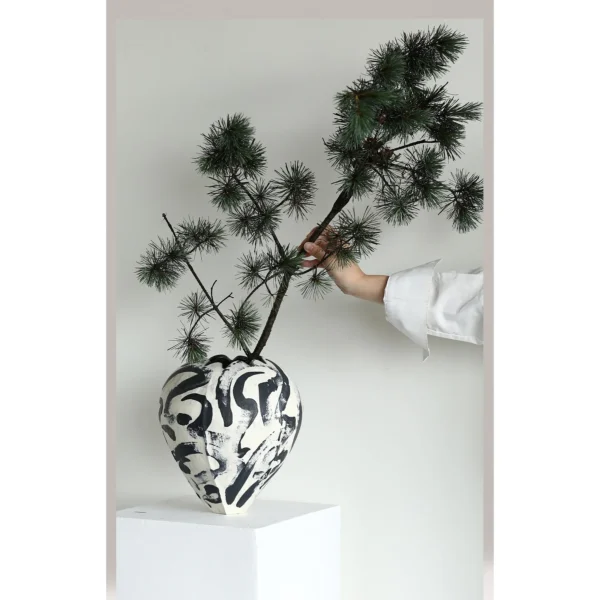 Artist-Made Hand-Painted Ink Wash Bud Vase in ivory — in a room setting