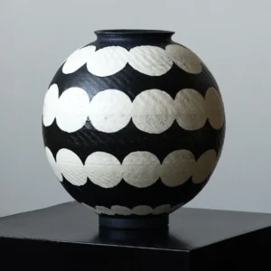 Artist Hand-Painted Large Moon Jar in black — front view