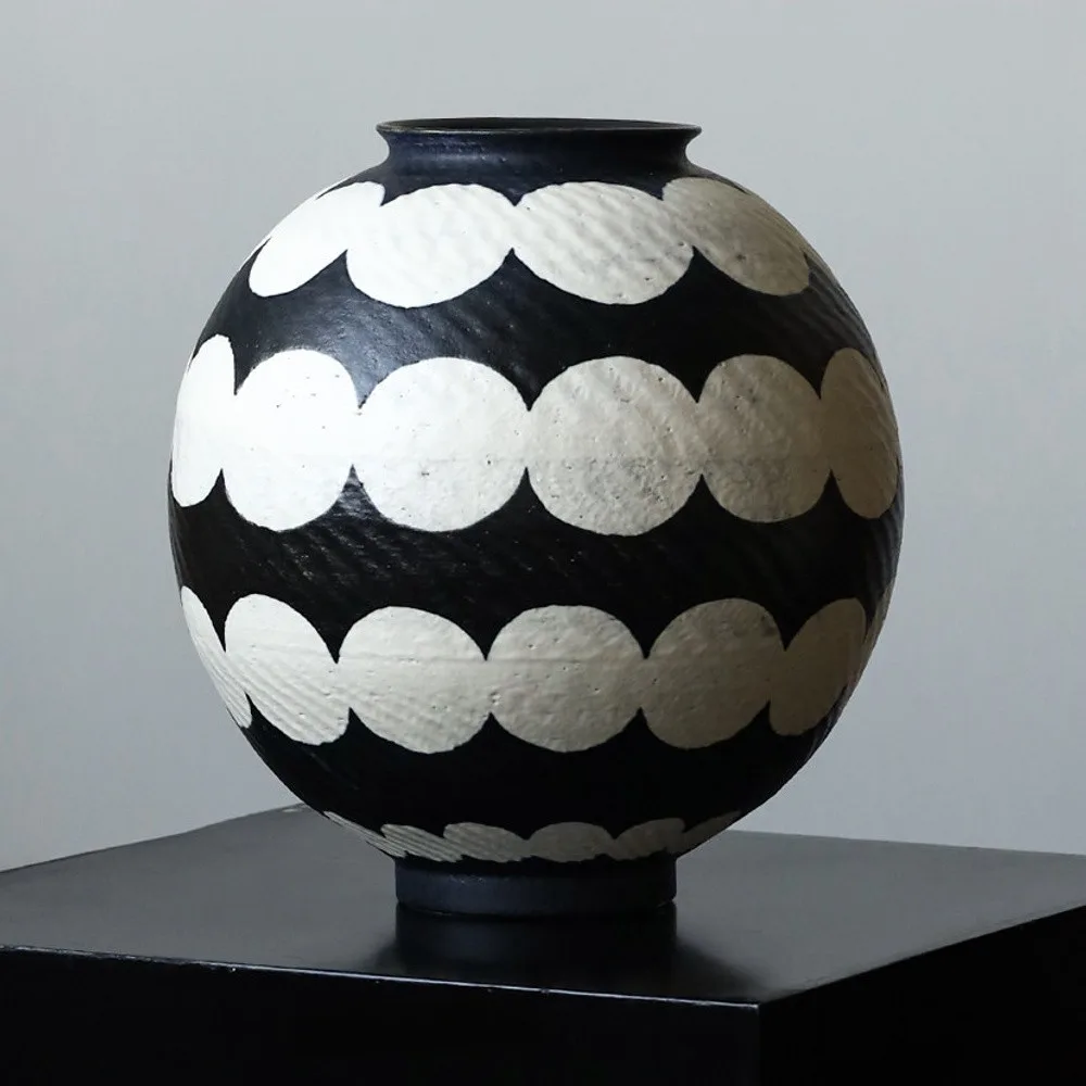 Artist Hand-Painted Large Moon Jar in black — front view
