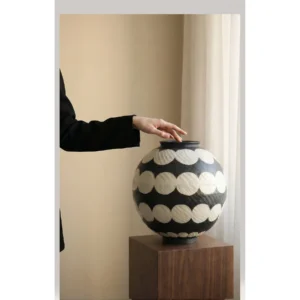 Artist Hand-Painted Large Moon Jar in black — in a room setting