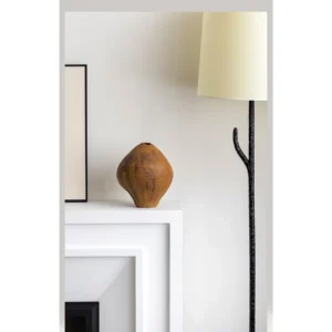 Artist-Made Hand-Pinched Oval Stoneware Vase in Bronze Glaze — in a room setting