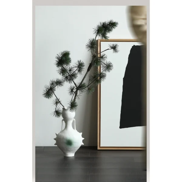 Artist-Made Hand-Pinched Spiked Twin-Ear Vase in ivory — in a room setting