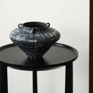Artist-Made Black Brushed Stoneware Jar with Ear Lugs in black — front view
