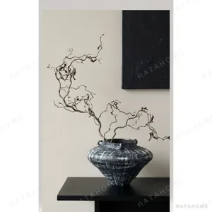Artist-Made Black Brushed Stoneware Jar with Ear Lugs in black — in a room setting