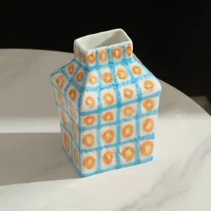 Artist-Made Hand-Painted House Vase in blue — front view