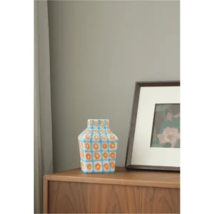 Artist-Made Hand-Painted House Vase in blue — in a room setting