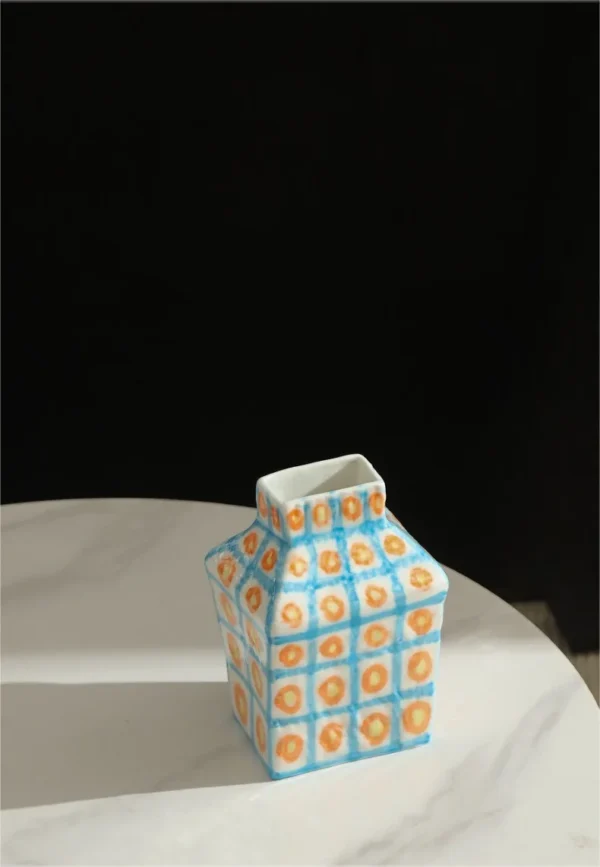 Artist-Made Hand-Painted House Vase in blue — in a room setting