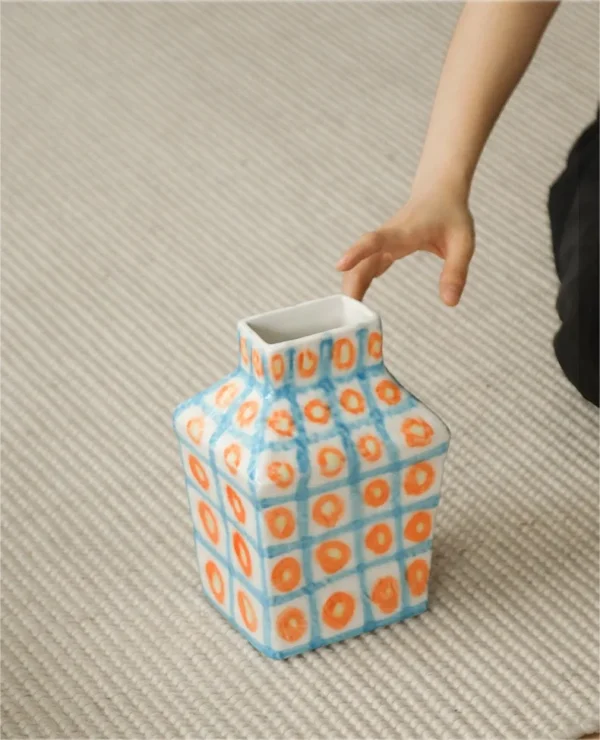 Artist-Made Hand-Painted House Vase in blue — in a room setting