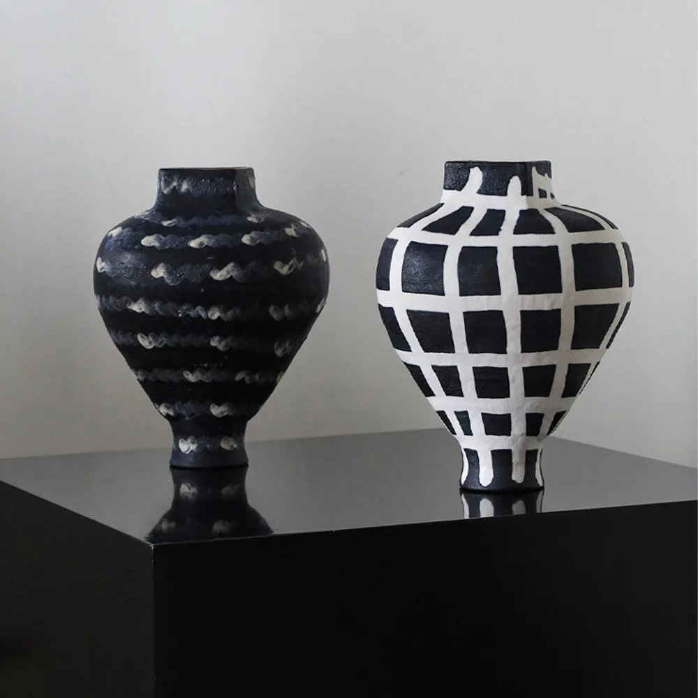 Artist-Made Black Amphora Vases in black — front view