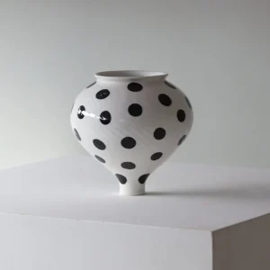Designer Jingdezhen Polka Dot Spinning-Top Vase, Three Sizes in ivory — front view