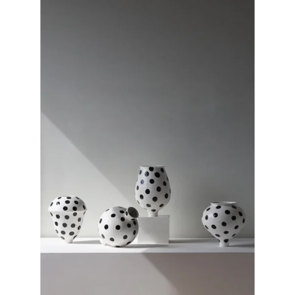 Designer Jingdezhen Polka Dot Spinning-Top Vase, Three Sizes in ivory — in a room setting