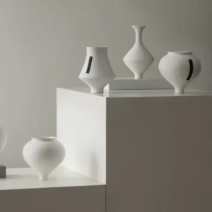 Jingdezhen White Bud Vases with Line Details, Three Sizes in ivory — front view