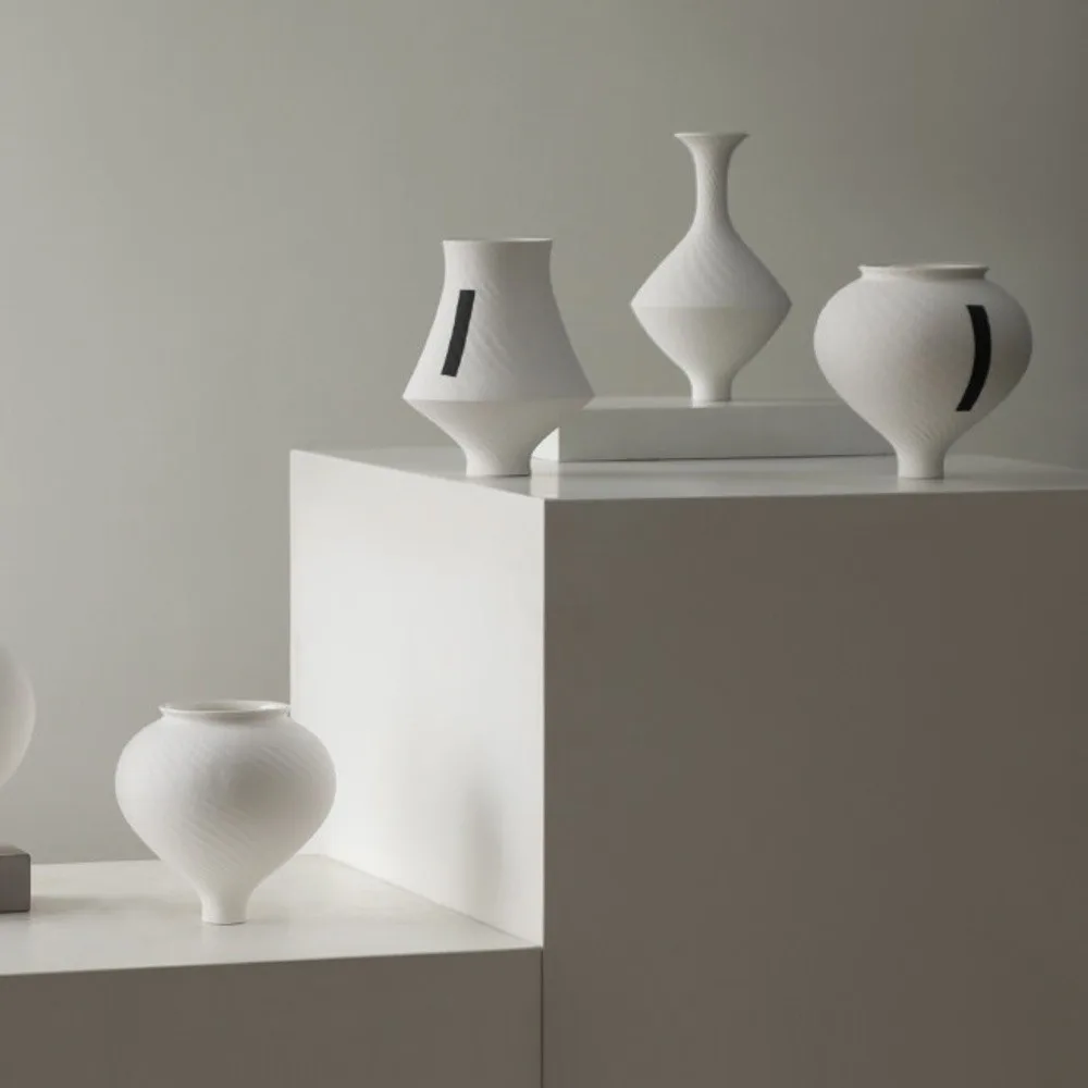 Jingdezhen White Bud Vases with Line Details, Three Sizes in ivory — front view