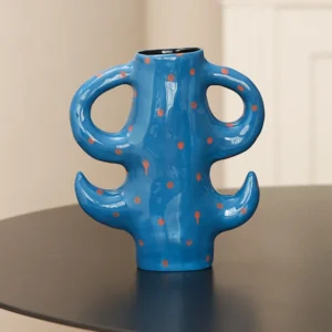 Artist-Made Blue Cactus Vase in blue — front view