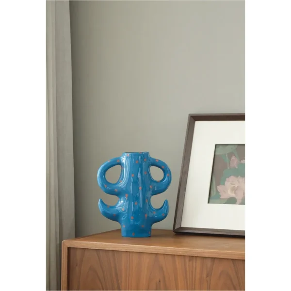 Artist-Made Blue Cactus Vase in blue — in a room setting