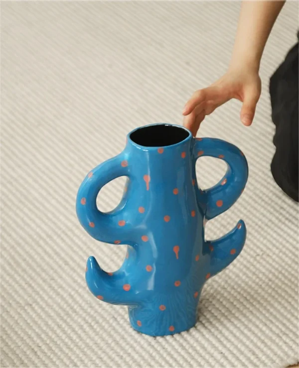 Artist-Made Blue Cactus Vase in blue — in a room setting
