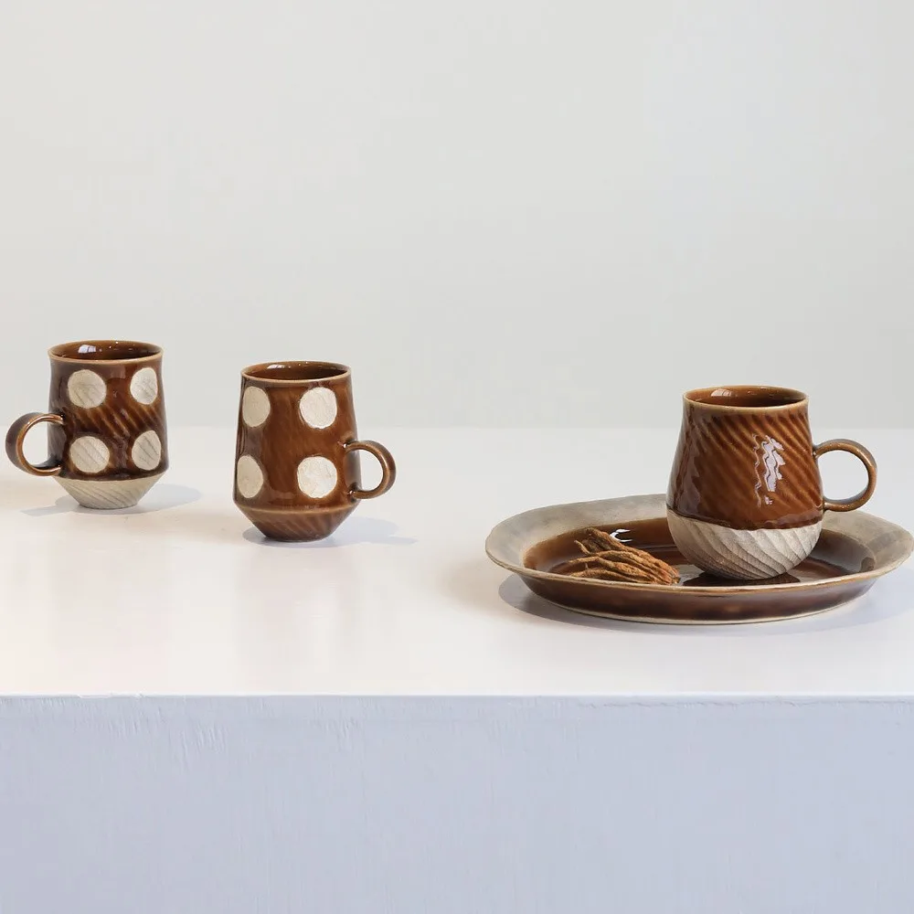 Jingdezhen Hand-Made Stoneware Coffee Mugs in clay — front view