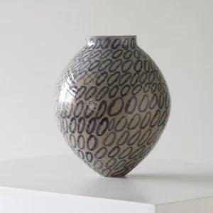 Designer Jingdezhen Ring-Pattern Ceramic Jar Vase, Large in sand — front view