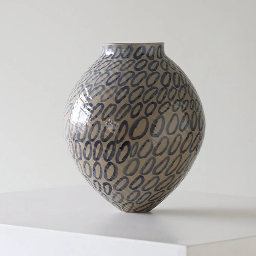 Designer Jingdezhen Ring-Pattern Ceramic Jar Vase, Large in sand — front view