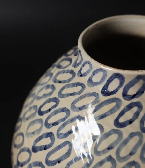 Designer Jingdezhen Ring-Pattern Ceramic Jar Vase, Large in sand — in a room setting