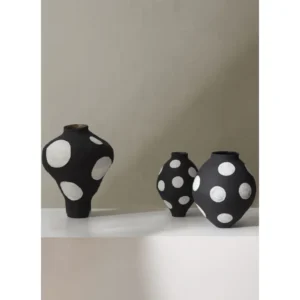 Designer Jingdezhen Black Polka Dot Wide Jar Vase, Large in black — in a room setting