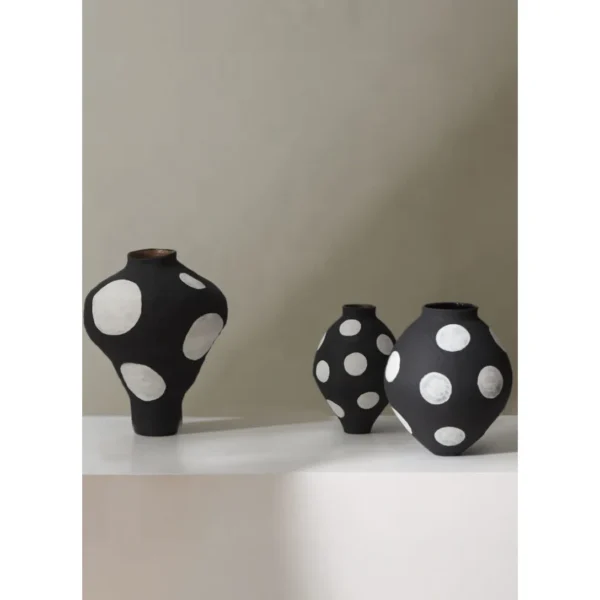 Designer Jingdezhen Black Polka Dot Wide Jar Vase, Large in black — in a room setting