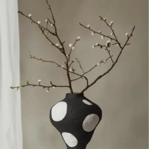 Designer Jingdezhen Black Polka Dot Wide Jar Vase, Large in black — in a room setting