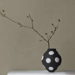 Designer Jingdezhen Black Polka Dot Wide Jar Vase, Large in black — in a room setting