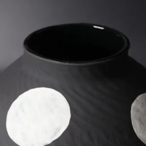 Designer Jingdezhen Black Polka Dot Wide Jar Vase, Large in black — in a room setting