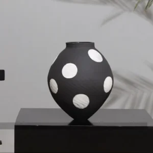Designer Jingdezhen Black Polka Dot Wide Jar Vase, Large in black — in a room setting